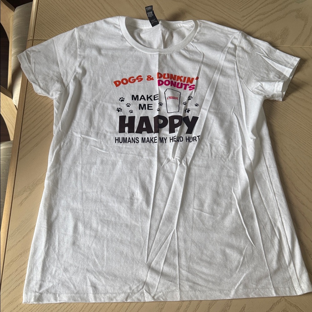 White Dog Lover T-Shirt Dunkin Donuts t-shirt